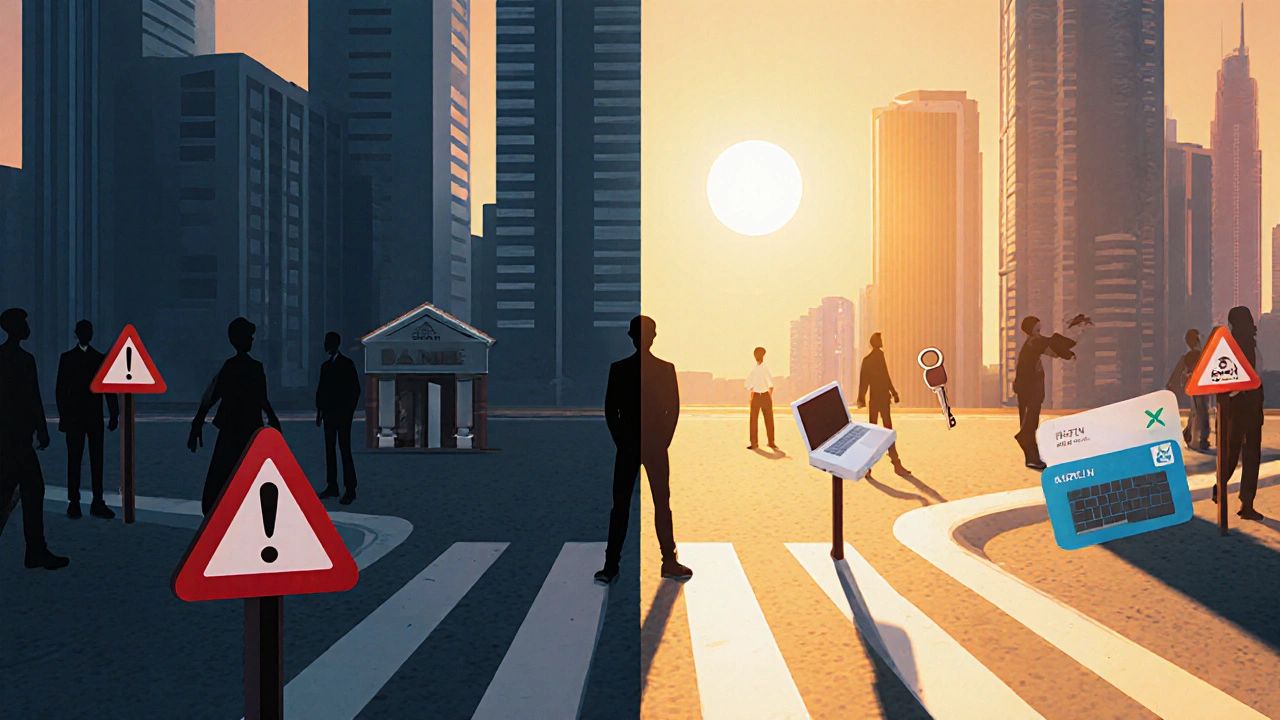 Person choosing between dark past and bright future in Dubai at sunrise.