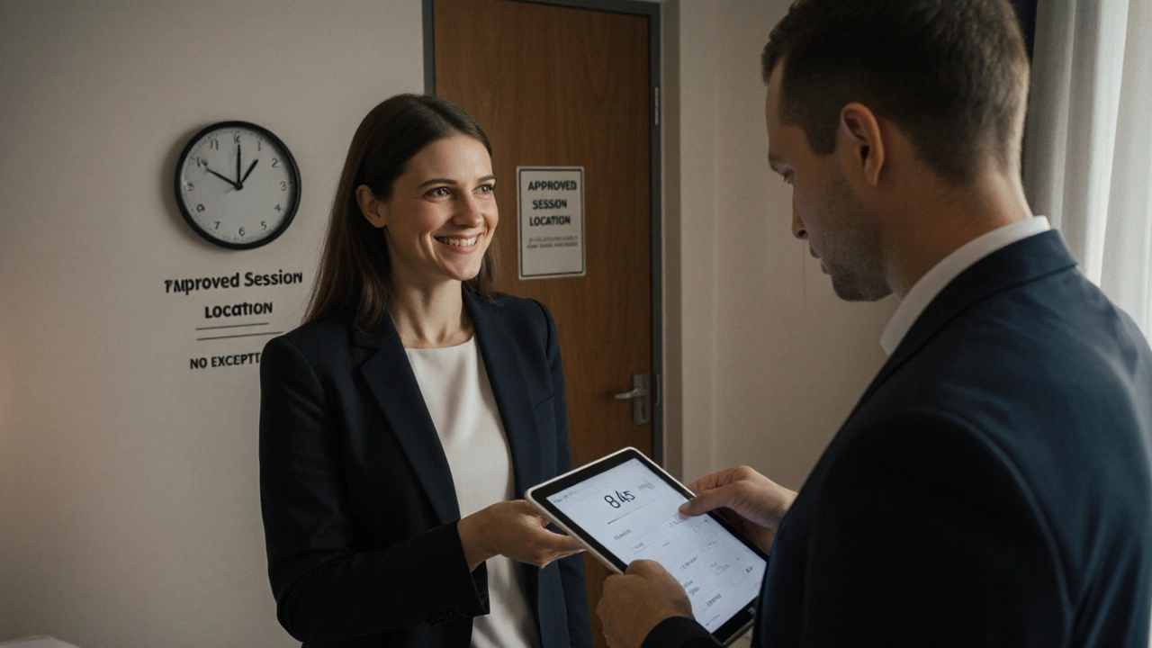 Professional session in a Munich hotel room with client paying on time, no tension.