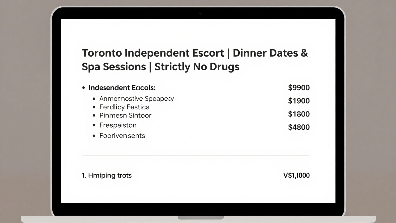 A clean digital profile layout with clear text headings for services, rates, and availability.
